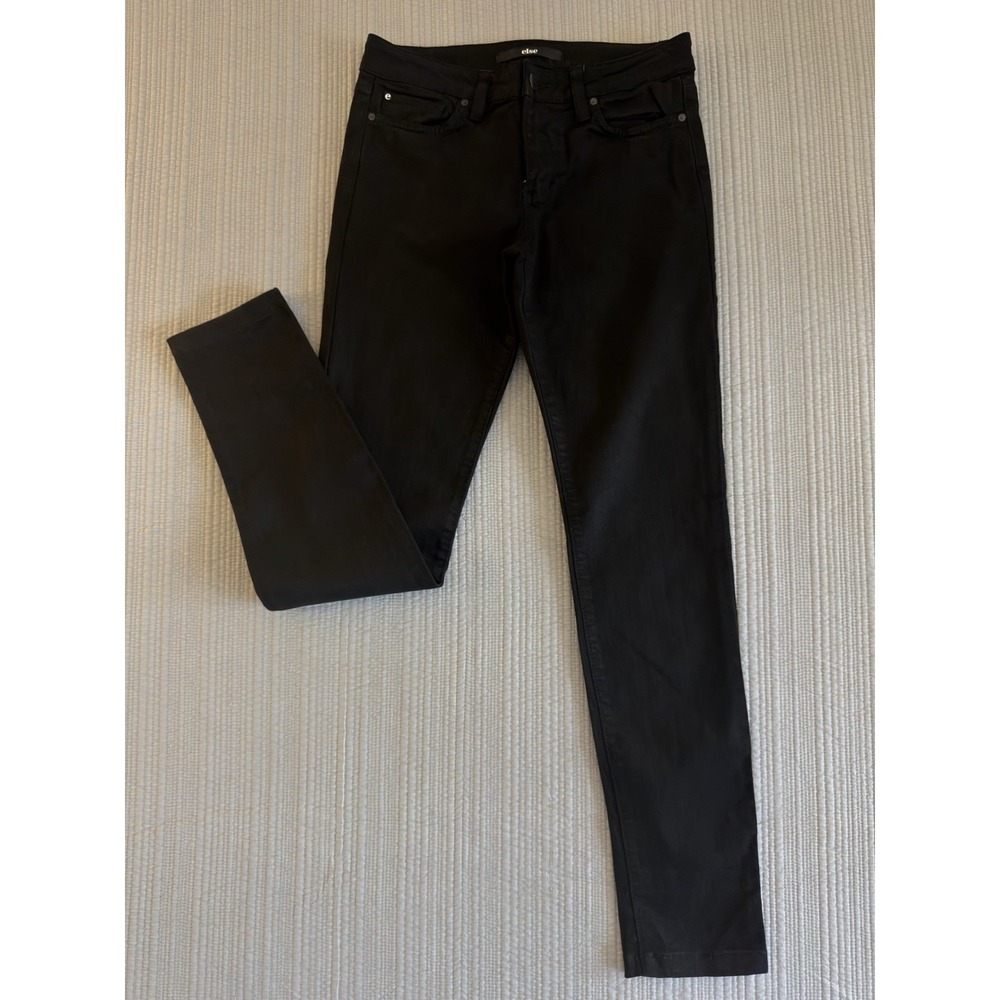 Else‎ Skinny Stretch Black Denim Jeans Women 5-Pocket Button Logo Cotton size 26
